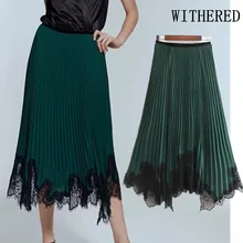 Увядшие английские элегантные офисные женские зеленые плиссированные кружевные вязанные юбки женские faldas mujer moda длинные женские юбки