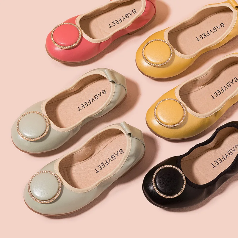 

Babyfeet Spring And Autumn New Style Fashion Girls' Leather Shoes Casual Candy-Colored Princess Shoes Soft Bottom Man-made Diamo