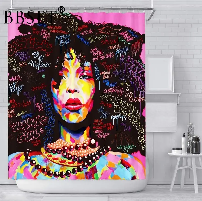 Top Quality Shower Curtain Watercolour African Girl Pattern Waterproof Multi-size Douchegordijn Bathroom Decor with 12 Hooks | Дом и сад