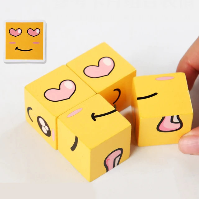 Cartoon Emoticons Magic Blocks Emoticons Expression Changes Wooden Toys for Children Parent-child Board Game 4