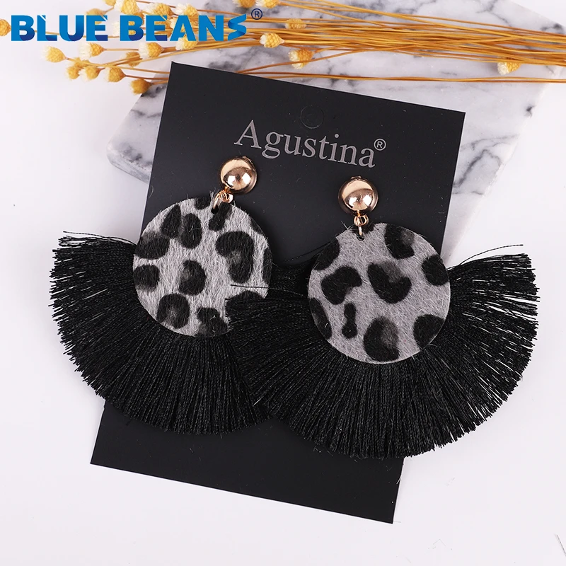 Bohemian big tassel earrings for women Long Fringe Round Leopard Earring Fashion Geometric Handmade Drop Earings Simple Jewelry
