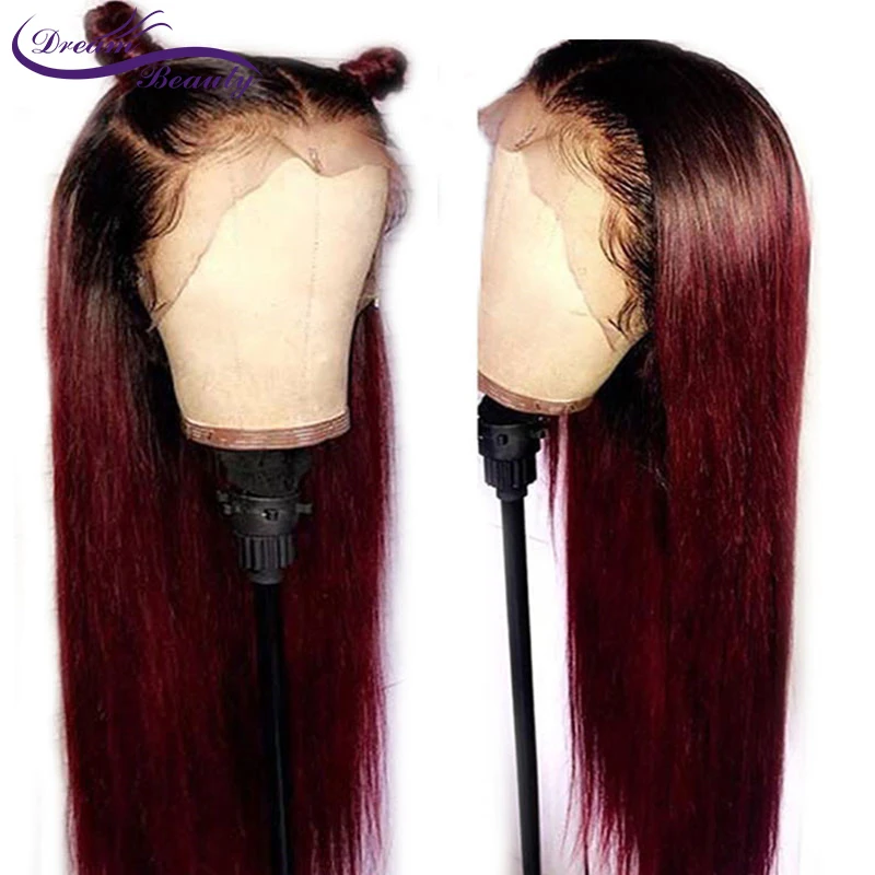 

Ombre Color 1B/Burgundy 13x4 Lace Front Human Hair Wigs With Baby Hair Straight Brazilian Remy Hair Wigs Pre-Plucked DreamBeauty