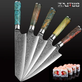 

XITUO Kitchen Chef Knife Damascus VG10 Steel Sharp Professional Japan Kiritsuke Nakiri Utility Cleaver Stabilized Wood Handle