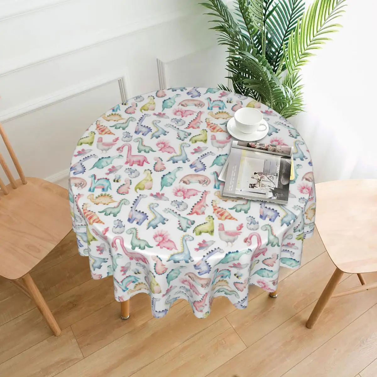 Seamless Pattern Of Cute Dinosaurs Round Tablecloth Decorative Printed Table Cover Protector Polyester Cloth | Дом и сад