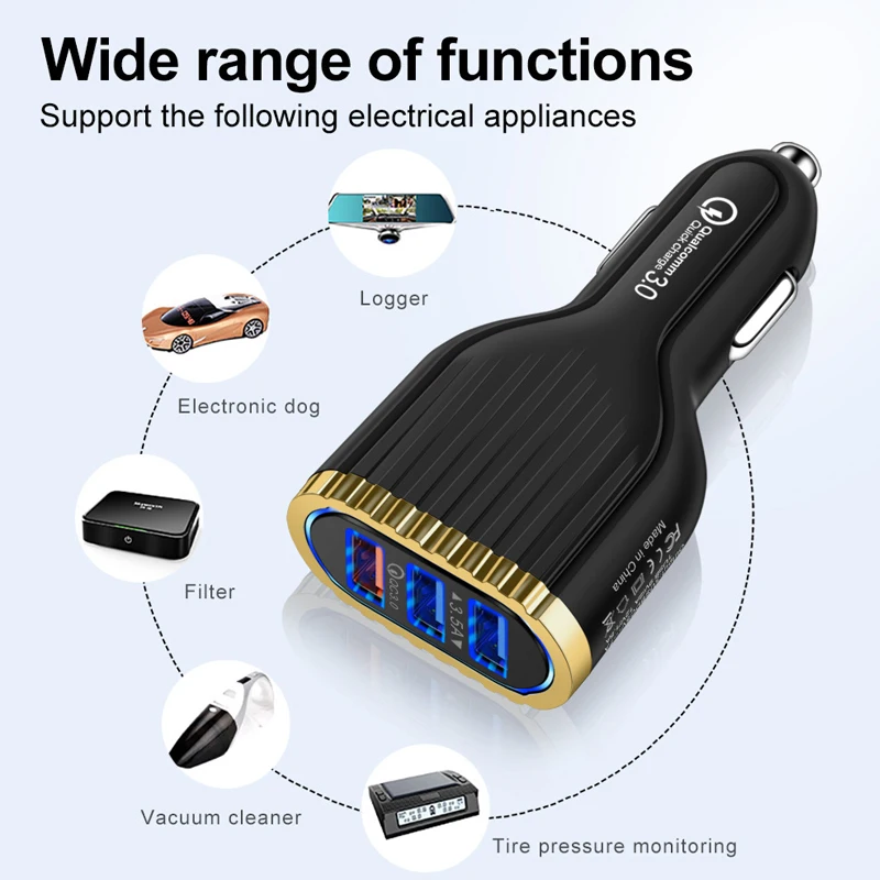 OneVan быстрое зарядное устройство quick charge 3,0 Автомобильное зарядное устройство 18 Вт светодиодный разъем Micro USB три порта для мобильного телефона USB для зарядки samsung Iphone