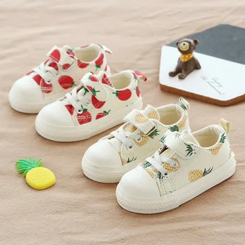 

Children canvas shoes 2019 fashion strawberry baby pineapple net red shoes kids boys girls casual shoes low to help single shoes