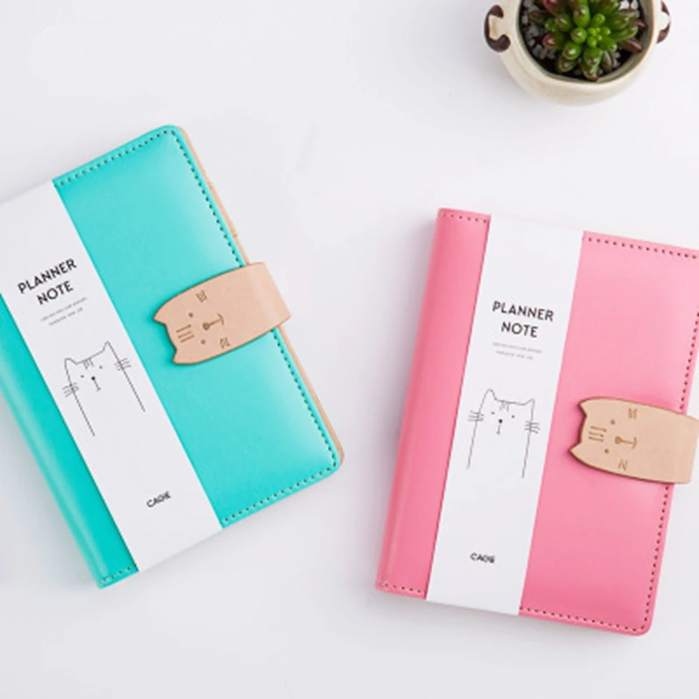 Kawaii Diary Planner A6 Binder Cat Leather Journals Travelers Notebook For Girls Filofax Agenda Dividers Journal Intime Kawaii Diary Planner A6 Binder Cat Leather Journals Travelers Notebook For Girls Filofax Agenda Dividers Journal Intime