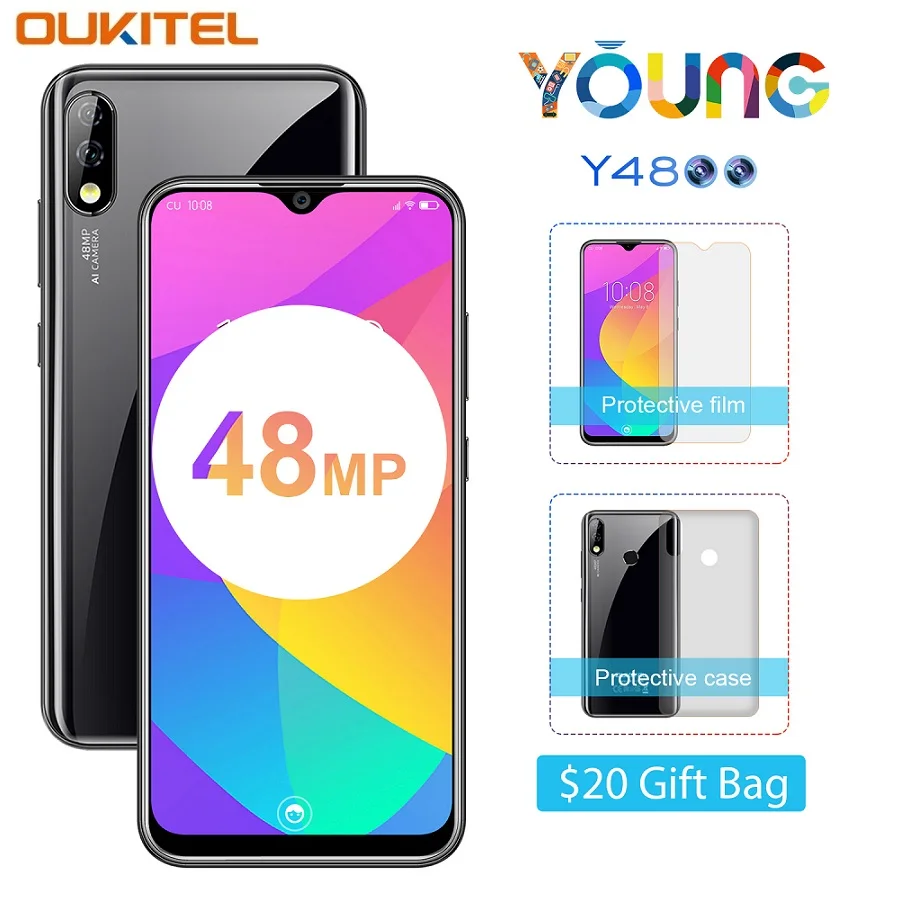 

OUKITEL Y4800 4G Smartphone Helio P70 Android 9.0 6.3 inch 6GB RAM 128GB ROM Face Fingerprint Unlock 2340x1080 Mobile Cellphones