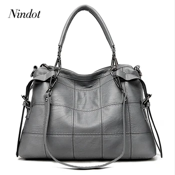 

Nindot handbags women leather ladies vintage messenger crossbody bag big shoulder bag female large boston bag elegant gray black