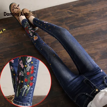 

2020 Ripped Jeans for woman women's jeans with embroidery Skinny pencil Pants Oversize Denim High Waist Full-Length Trousers