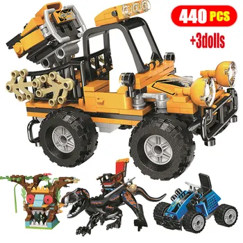 

440pcs City Technic Off-road Jeep Truck Car Building Blocks Jurassic Dinosaur Model Figures Bricks Toys for Children