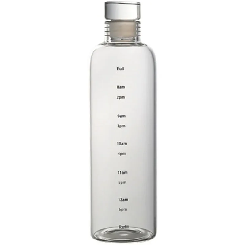 500/750ml Simple fashion time scale cup sealed high borosilicate heat resistant  glass bottle eight cups a day water cup