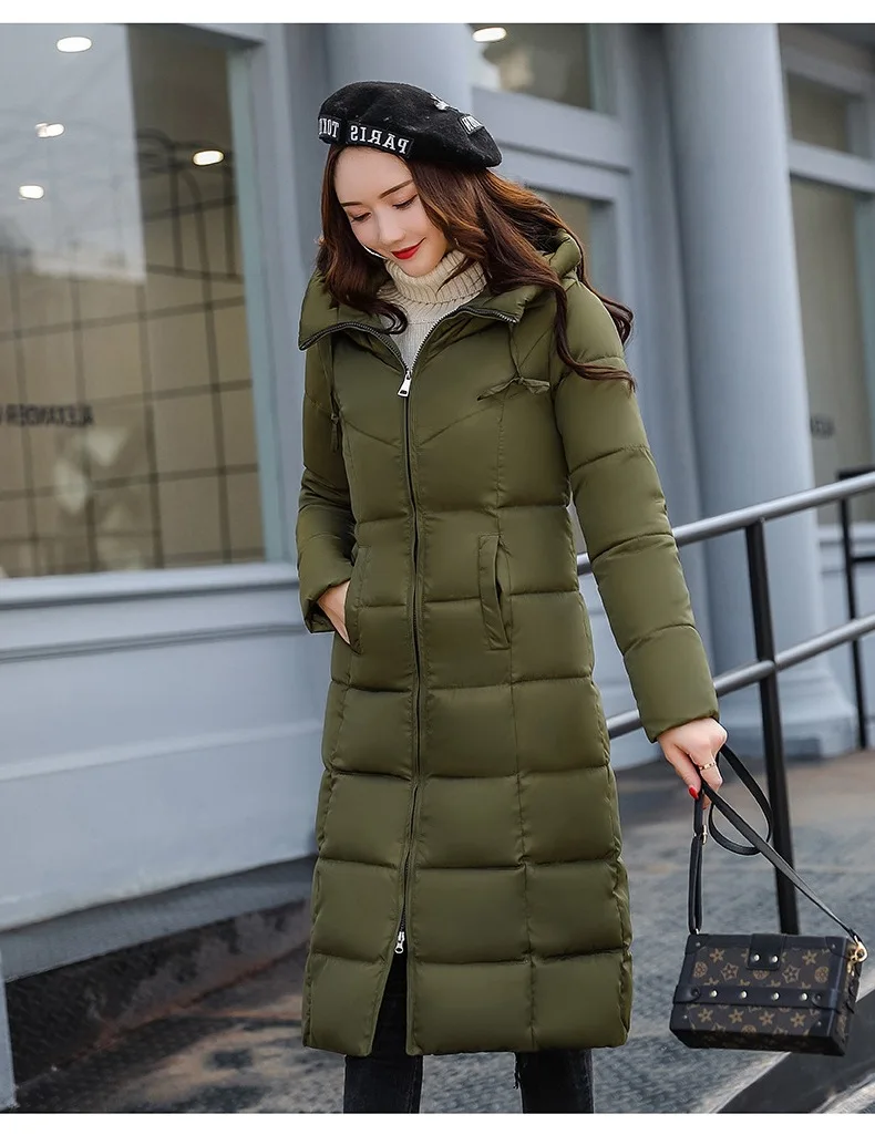 

WOMEN'S Quilted Cotton Coat Mid-length 2019 Autumn & Winter Europe And America Slim Fit Cotton-padded Clothes Exta-long Cotton-p