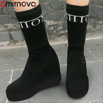 

Smirnova winter 2020 new arrive ankle boots for women fashion height increasing shoes round toe female boots high heels boots