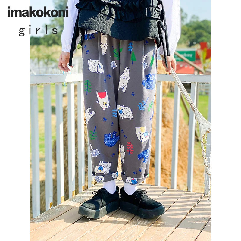 Оригинальный дизайн imakokoni мультяшный принт повседневные широкие брюки милые японские укороченные