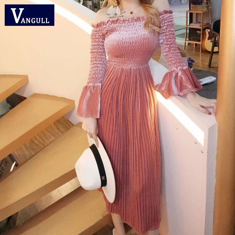 Vangull весеннее бархатное платье с вырезом лодочкой для вечеринок женское