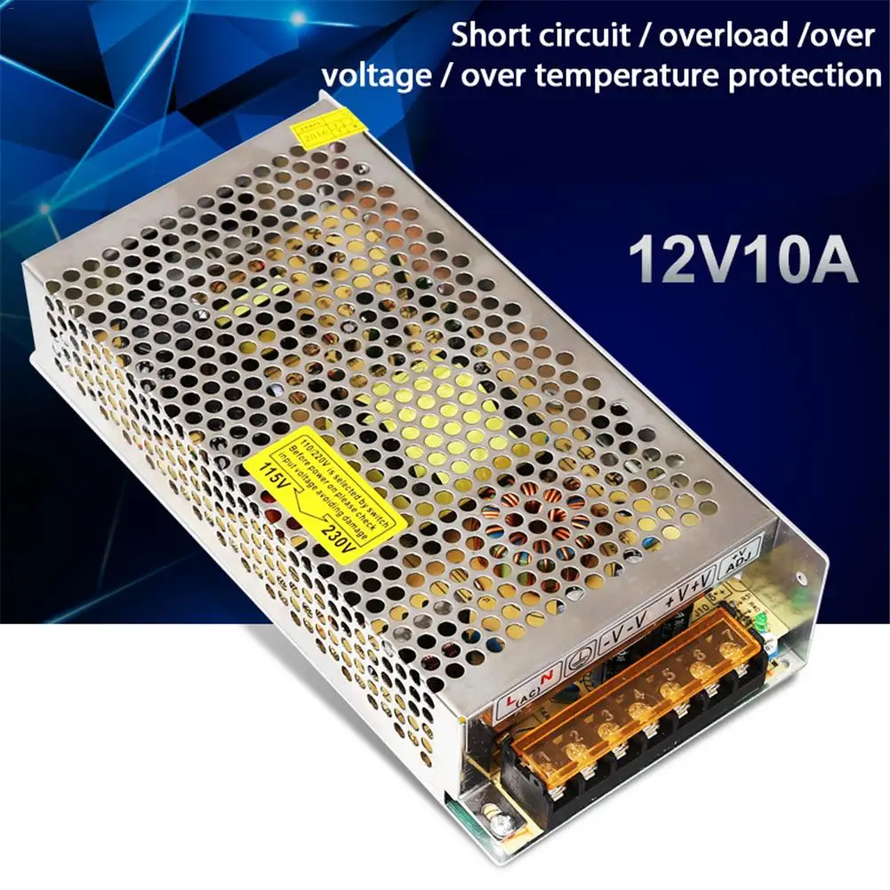 

12V 10A 120W Power Supply Adapter Fast Heat Dissipation Corrosion-resistant Converter Transformer for LED Strip Lights