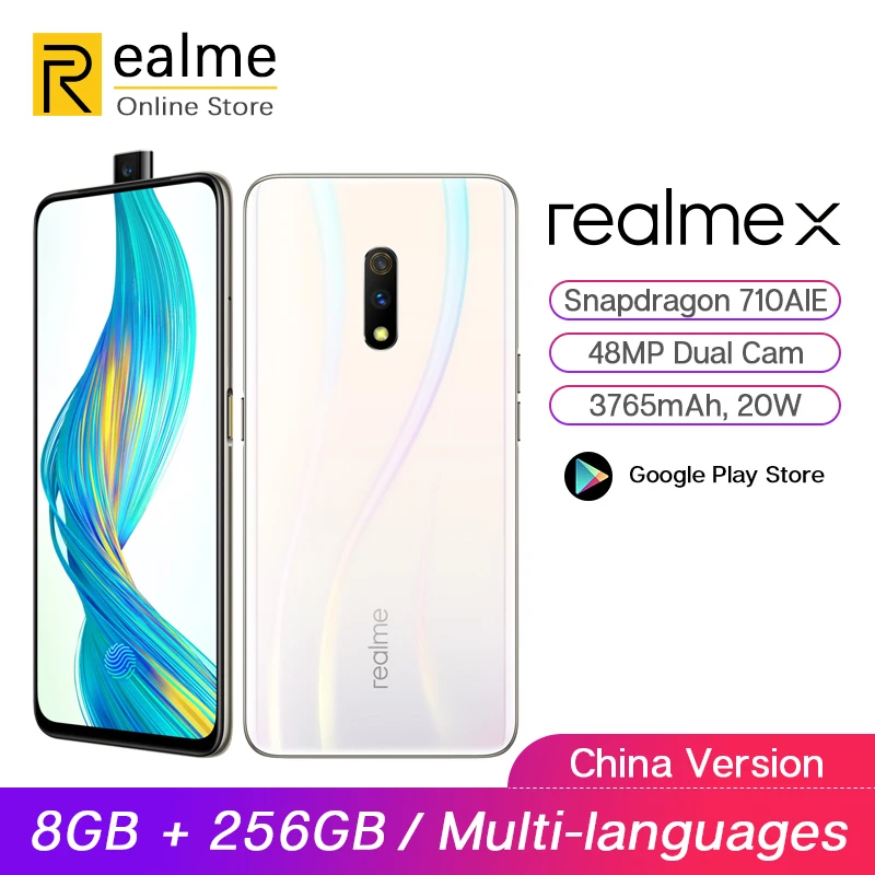 Оригинальный realme X 8 ГБ 256 Snapdragon 710 мобильный телефон 6 53 ''Full Экран всплывающее