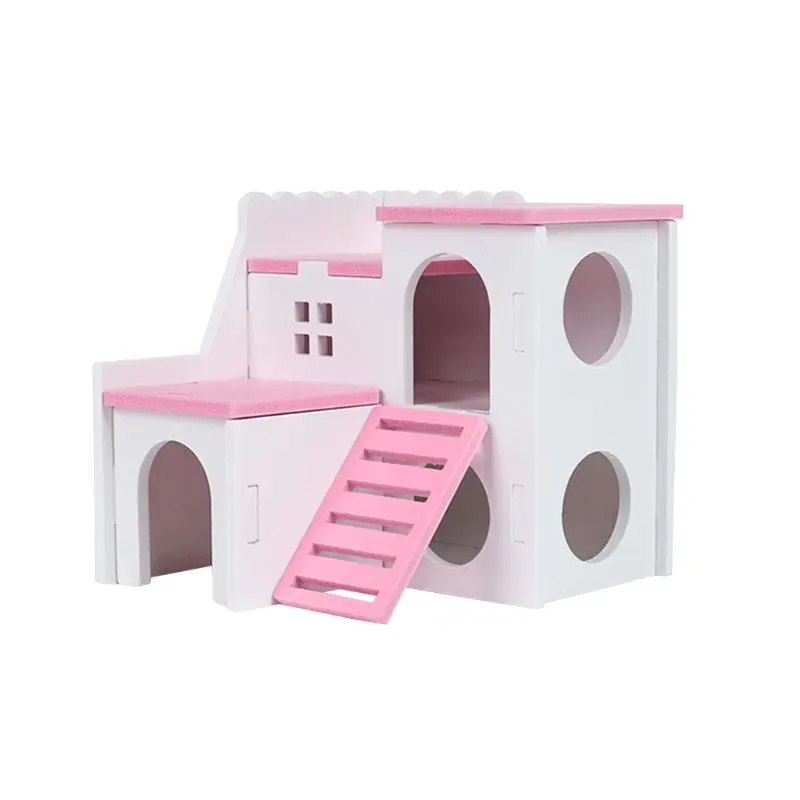 Розовый Деревянный дом хомяка Hideout упражнения игрушки мышь крыса маленькие животные жевательные - Цвет: Розовый