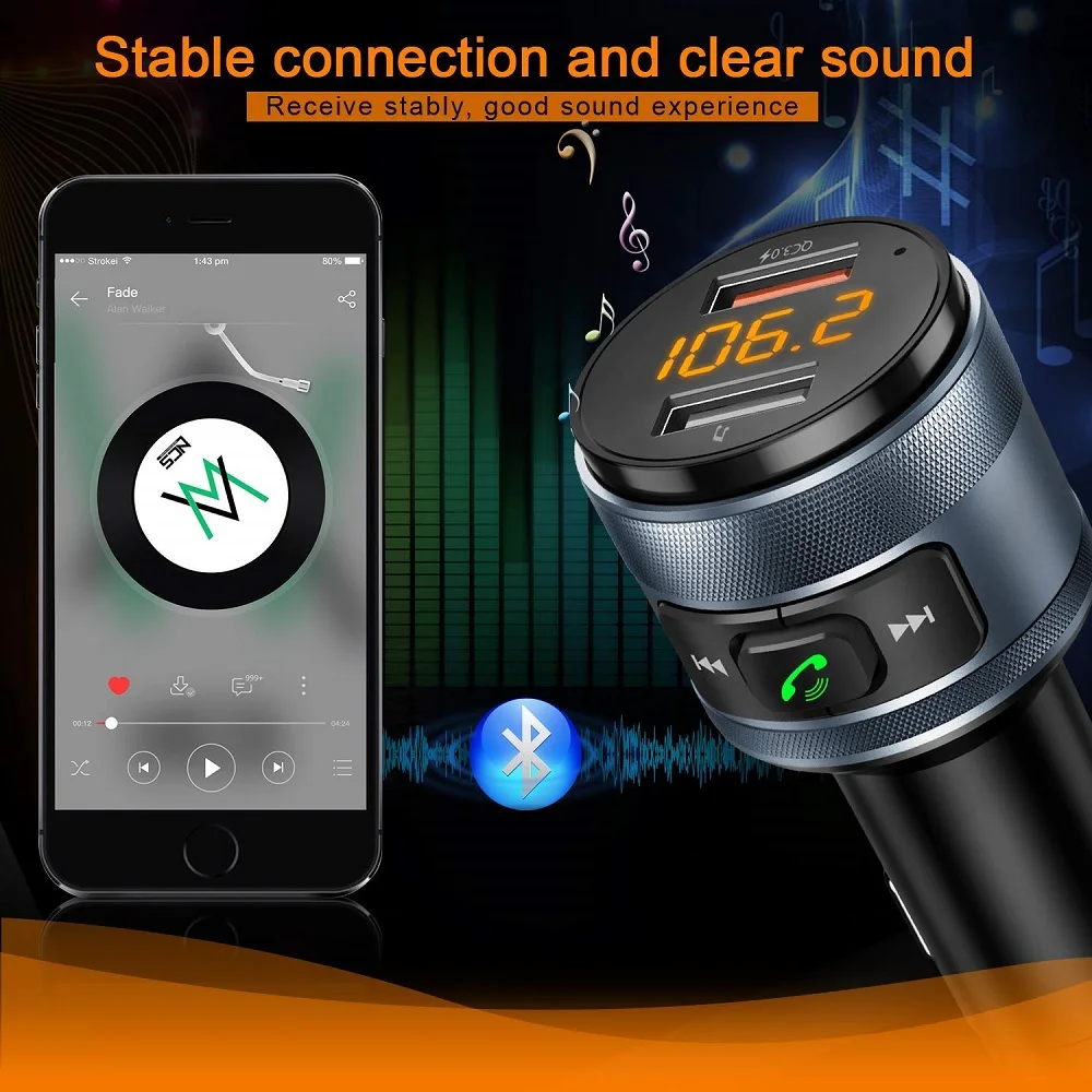 Konrisa QC3.0 Bluetooth fm-передатчик модулятор fm-радио адаптер Handsfree автомобильный комплект музыкальный плеер 2 USB порта Поддержка usb-драйвера