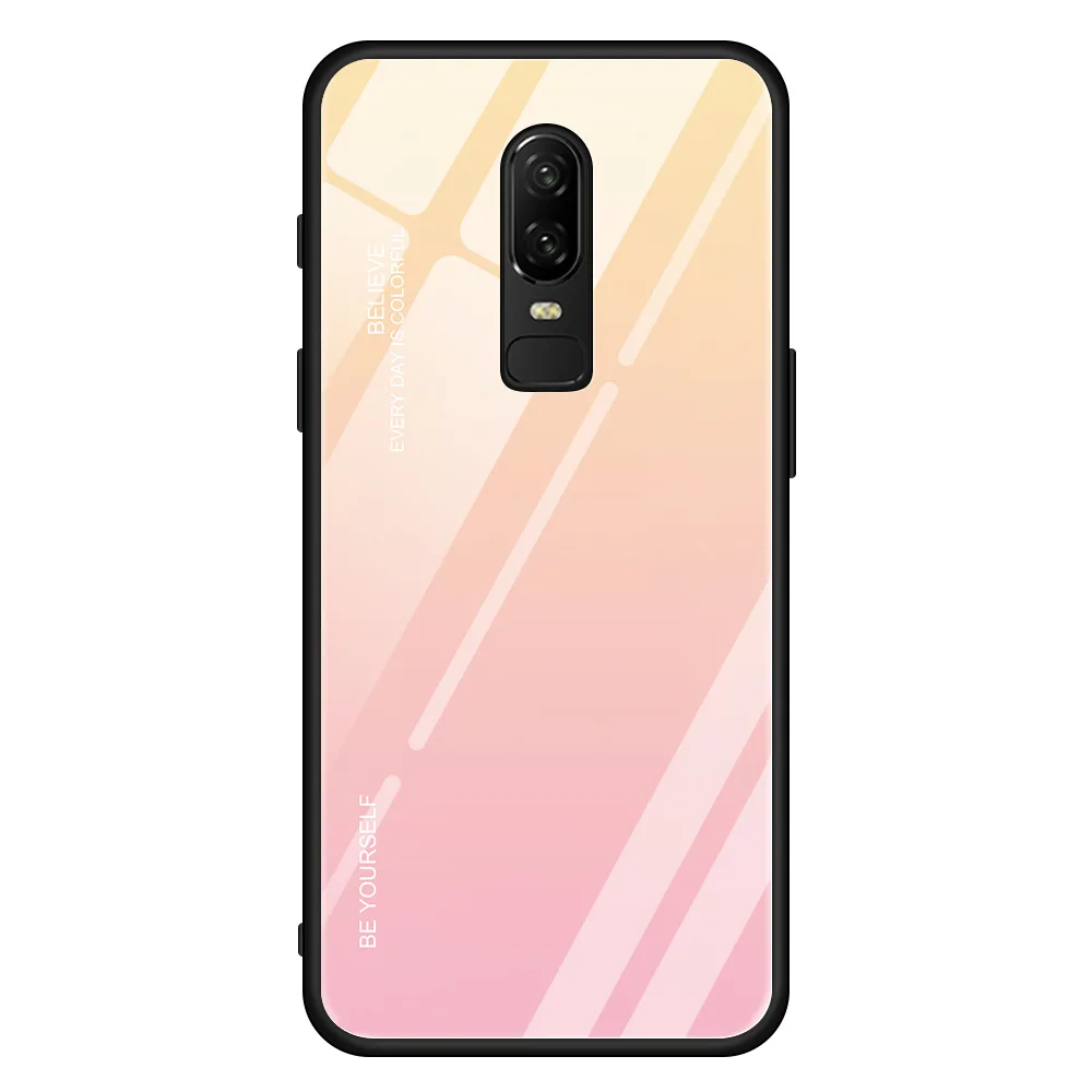 Чехол из закаленного стекла с градиентом для Oneplus 7 Pro, Мягкий защитный чехол из ТПУ с защитой от ударов для Oneplus 6 6 t, задняя крышка - Цвет: 1