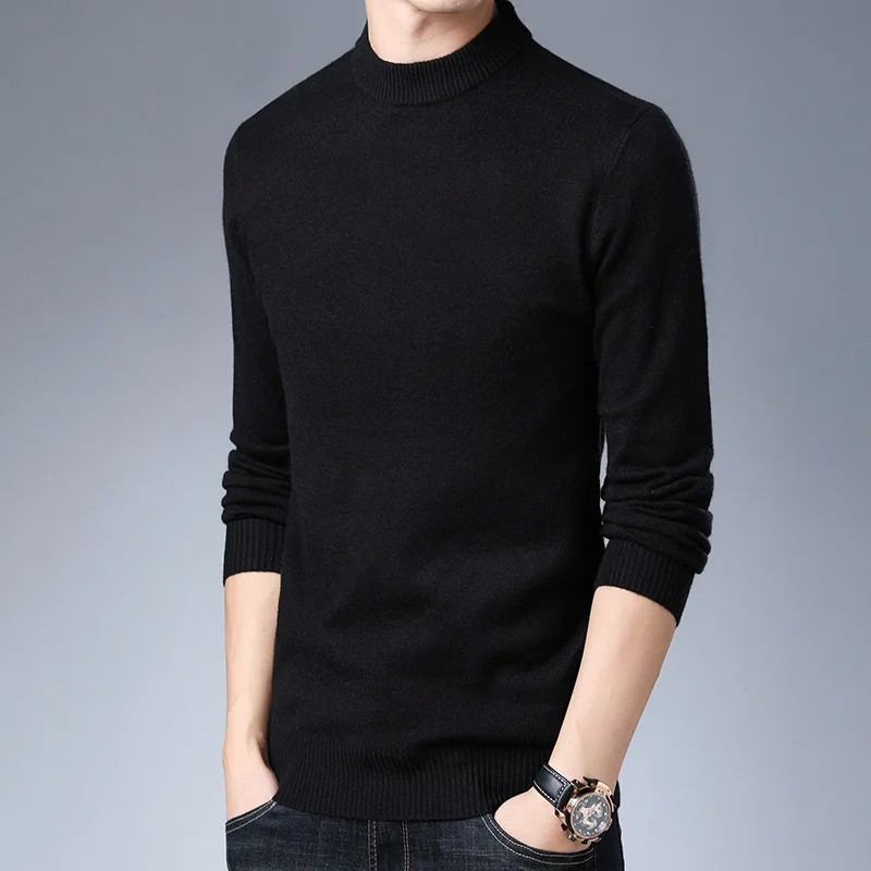 

Autumn And Winter New Style Men Solid Color Half-collar Wool Sweater Fashion Casual Korean-style Fit Angola Yarn Sweater
