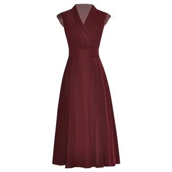 

HIGH QUALITY Newest 2020 Fashion Runway Dress Women's V-Neck Sleeveless Lace Embellished Brief Solid Dress