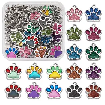 

1Set Pendant Making Kit with Glitter Powder/Two Tone Dog Paw Prints Alloy Enamel Pendants Charm Jewelry Finding for DIY Necklace