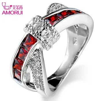 

AMORUI Silver Plated Bowknot CZ Stone Rings for Women Jewelry Wedding Bands Black Friday Bague Femme Party Ring Jewellery Gift