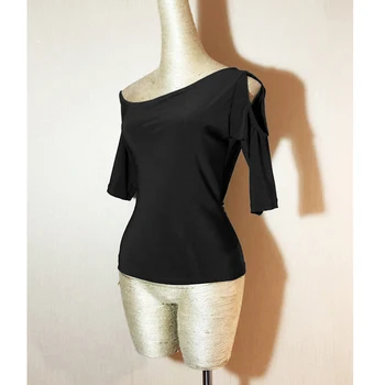 

Fashion new ViscoseNew Latin Dance Tops For Women/Adult Black Latin Salsa Standard Ballroom Dance Stage Top belly lady shoulder