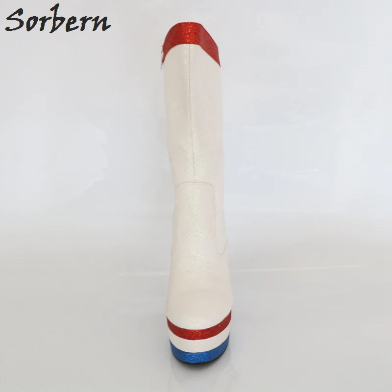 Sorbern; белые женские ботинки с блестками; ботинки на массивном высоком каблуке, изготовленные на заказ; ботинки на платформе для костюмированной вечеринки; большие размеры 35-46