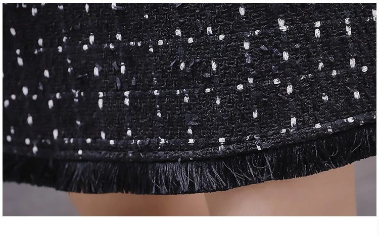 Осенне-зимняя твидовая шерстяная юбка для женщин в Корейском стиле с кисточками миди шерстяная клетчатая юбка Harajuku Студенческая плюс размер черная Saias