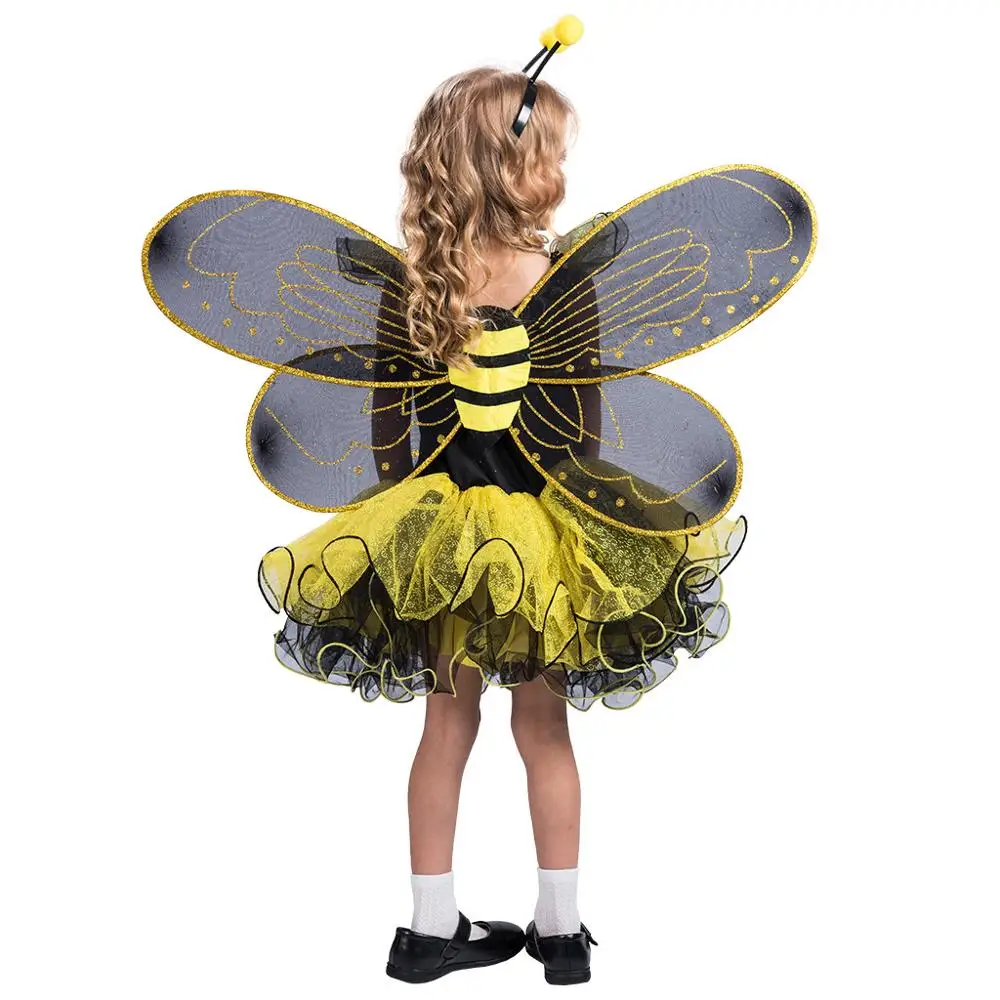 SATCOPY/Детские костюмы Феи пчелы на Хэллоуин для девочек; платье для костюмированной вечеринки с изображением животных и пчелы; детский желтый комплект; сказочный костюм