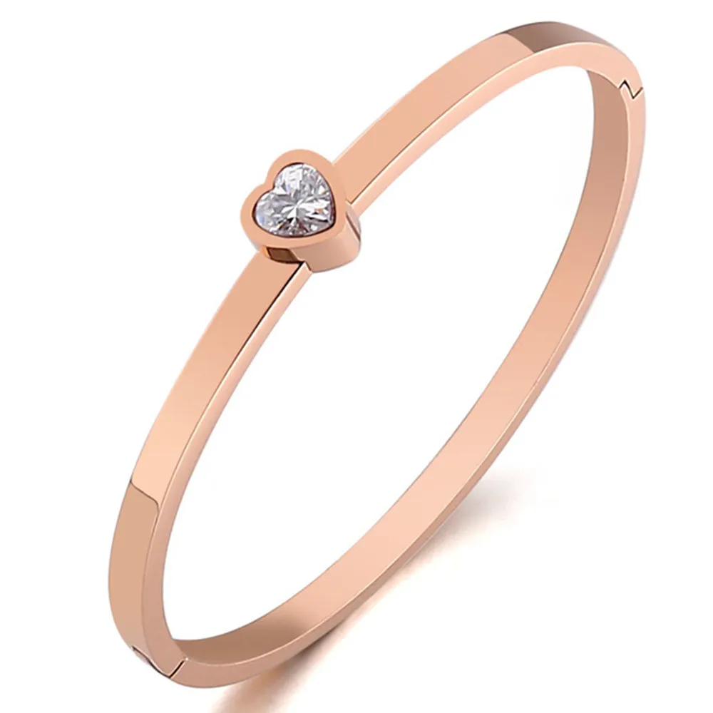 

Heart Cubic Zircon Lovers Bangles For Women Stainless Steel Rose Gold Color Couple Wedding Bangles Bracelets Fashion Jewelry