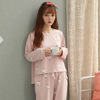 

High Quality 100% Cotton Pajamas Sets For Women 2020 Autumn Winter Long Sleeve Pyjamas Cute Girls Print Lounge Homewear Clothing