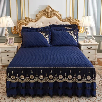 

Europe Lace Sanding Qulited Cotton Bed Cover Bedspreads Twin Full Queen King Bedskirt Ruffle Fitted Sheet Pillowcases 3pcs