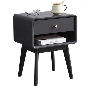 

Nordic All Solid Wood Bedroom Bedside Table Home Log Bed Simple Modern Storage Cabinet Walnut Color