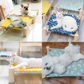 

Cats Small Pet Outdoor Camp Bed Detachable Cat Hammock Portable Raised Wood Canvas Bed Pet House Mat Lounger Cat Sleeping Bed