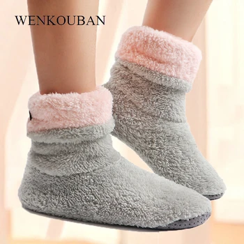 

Home Slippers Women Coral Fleece Indoor Floor Shoes Warm Furry Slides Winter Indoor Sock Shoes Soft Slippers Chaussures Femme