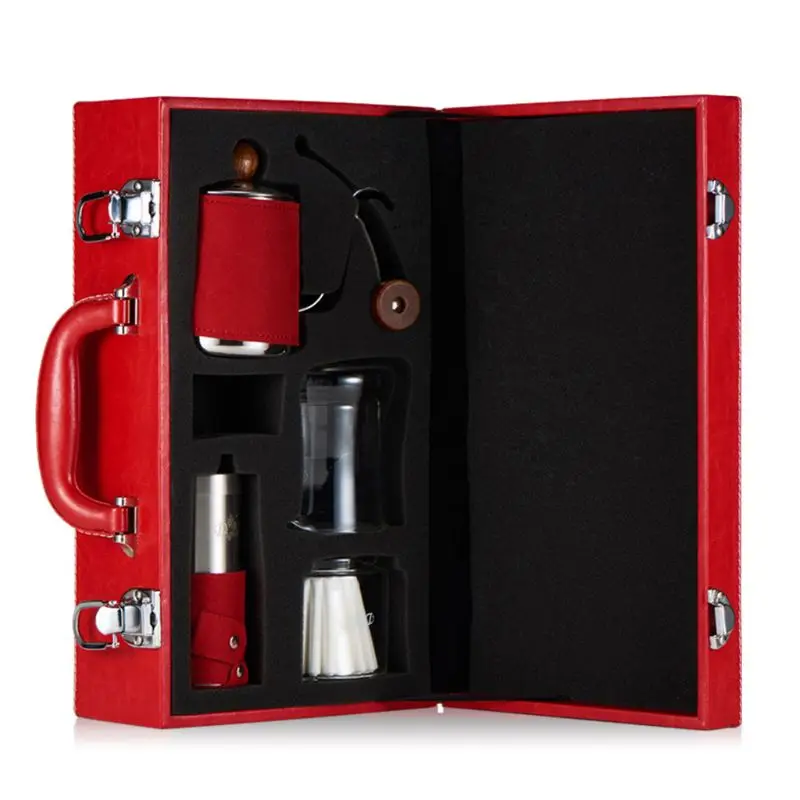 8YY500753-R 3pcs/set filter pot+coffee grinder+drip kettle+20pcs filter paper for travel U90A - Цвет: 8YY500753-R