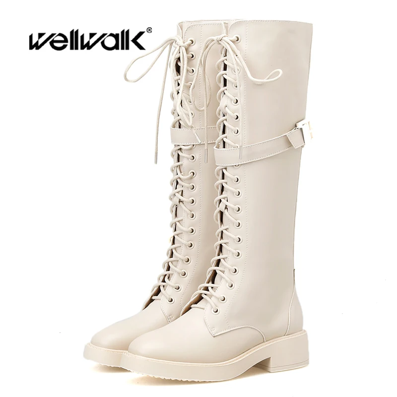 

Off white Over The Knee Boots Women Winter Shoes Block Heels Platform Lace Up Over Ladies Fashion High Ridding Booties Round Toe