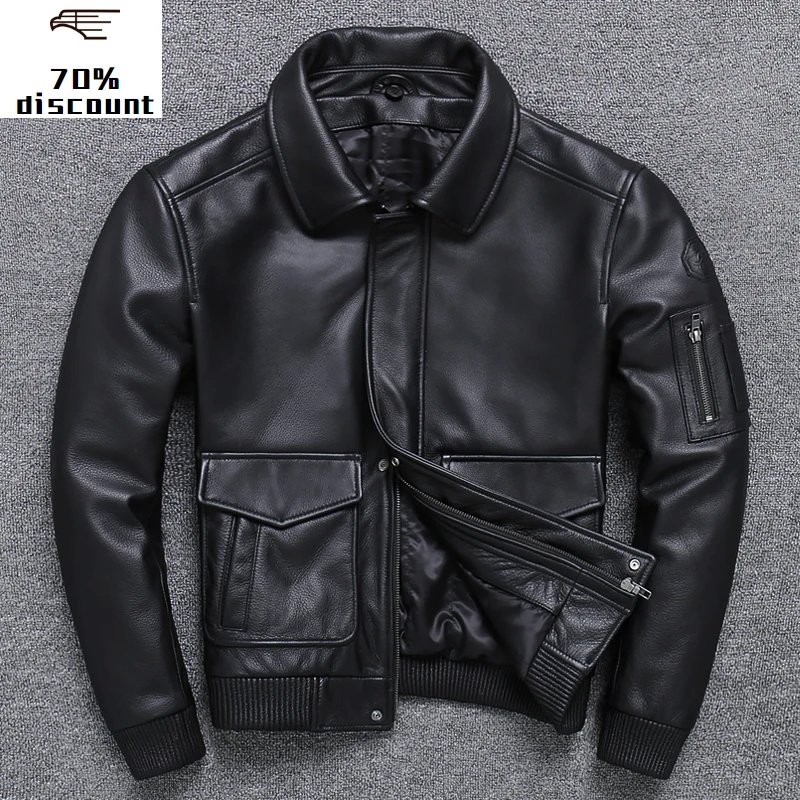 

2020 New Genuine Men's Leather Jacket Men skull leather jacket flight jackets leather sheepskin lining jacket