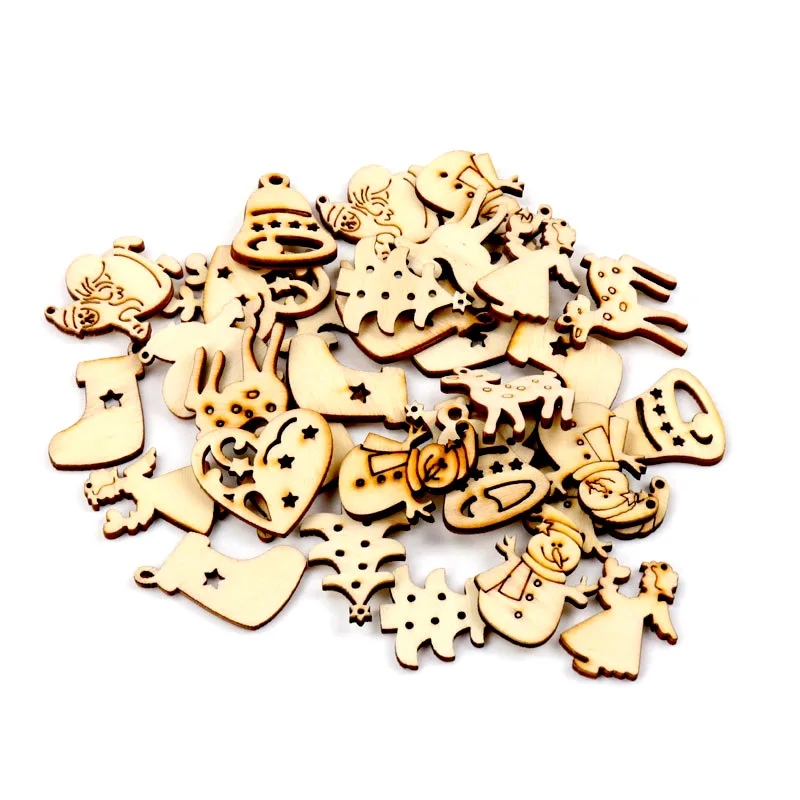 

20Pcs Wooden Christmas pattern Natural Scrapbooking Craft For Embellishments Handmade DIY Handicraft Home Decoration DIY 30mm