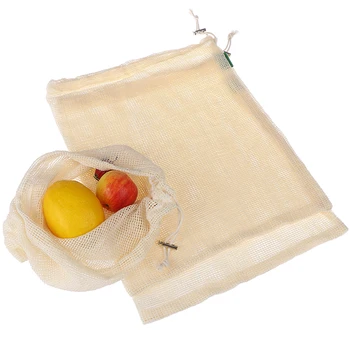 

1PCS Fruit/Vegetable/Rice/Bread Reusable String Bag Grocery Shopper Mesh Cloth Linen Sundries Storage Bag Home Organizer