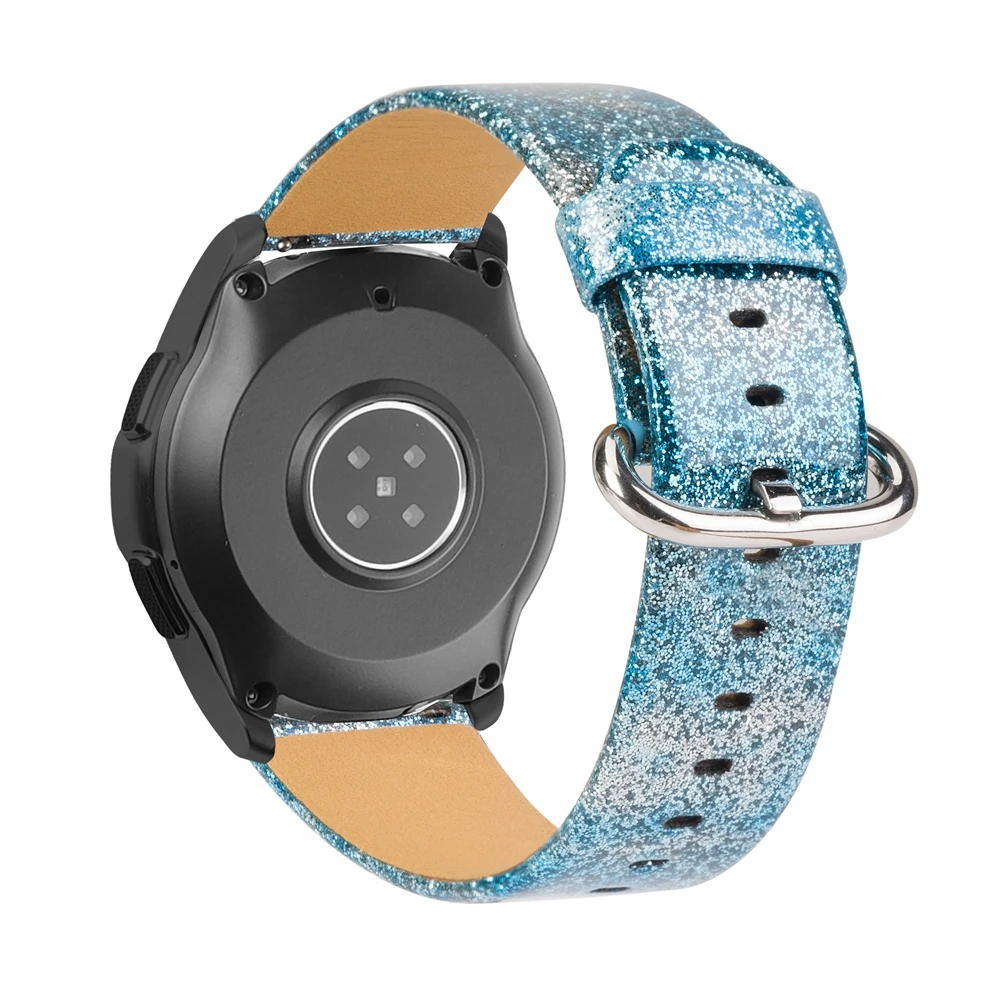 Blue Кожаный ремешок 40 мм для Galaxy Active2 Модные Блеск 42 мм 46 мм для samsung Шестерни S2 классический Шестерни спортивные Amazfit GTS 20/22 мм - Цвет ремешка: Blue