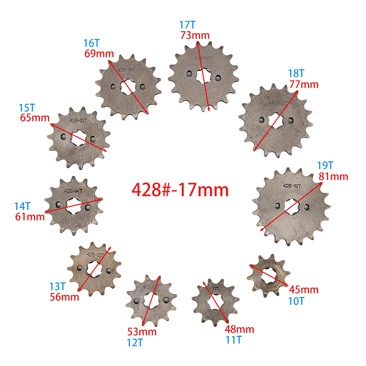 Front Engine 428# 10T 11T 12T 13T 14T 15T 16T 17T 18T 19T Teeth 17mm Chain Sprocket With Retainer Plate Locker