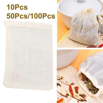 

10/50/100Pcs Tea Bags 10x15cm Cotton Empty Teabag Drawstring Pouch Filter Herb Soup Bags Steeper Herbal Tea Infusers Filters new