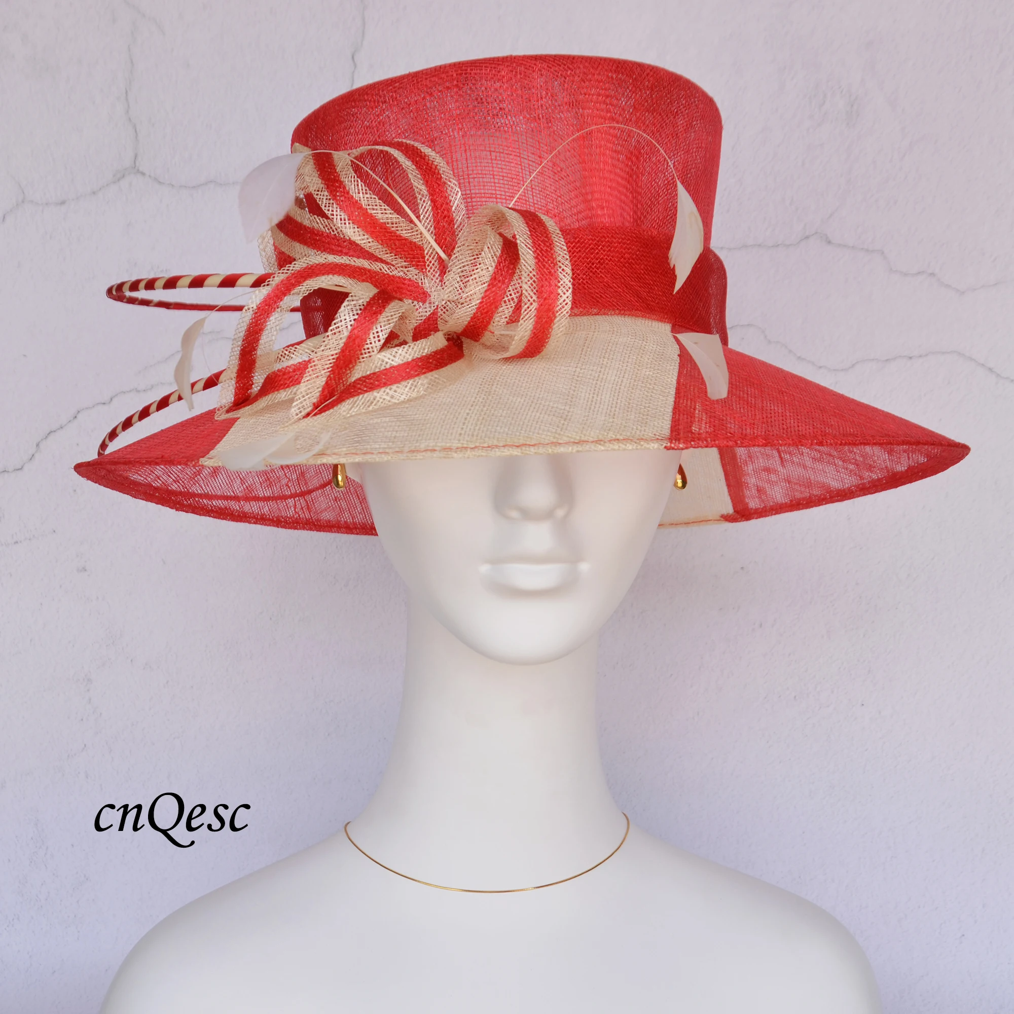 Red ivory sinamay hat fascinator for 
