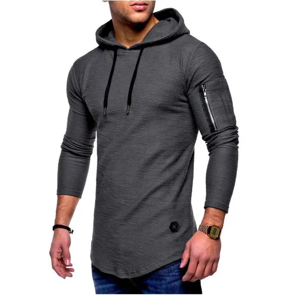

AliExpress 2019-Men's Solid Color Hooded Long-sleeved T-shirt Arm Zipper Europe And America feng zhang T-shirt