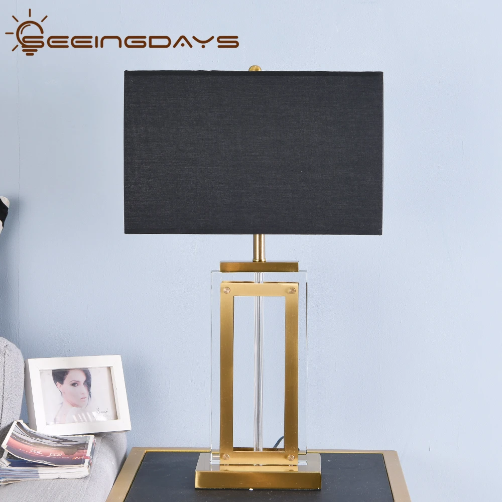 Square Crystal Large Table Lamp Black Trapezoid Lampshade Rectangle Crystal Desk Lamp For Living Room For Bedroom Bedside Lamp Led Table Lamps Aliexpress